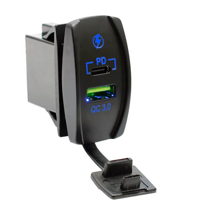 Cargador USB-C 20w + Qc3.0 18w Waterproof Para UTV, náutica o vehículo