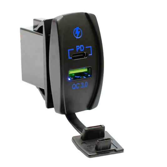 Cargador USB-C 20w + Qc3.0 18w Waterproof Para UTV, náutica o vehículo