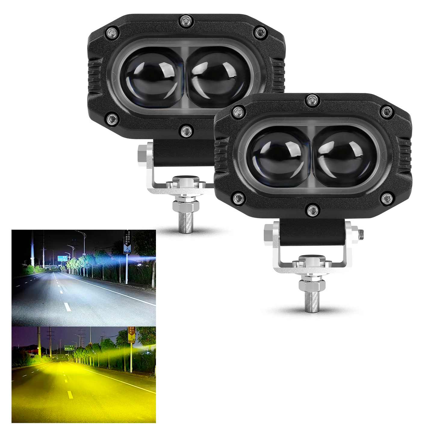Combo Capot Par de faros LED 2,5" + Soporte para Capot + Kit Instalacion
