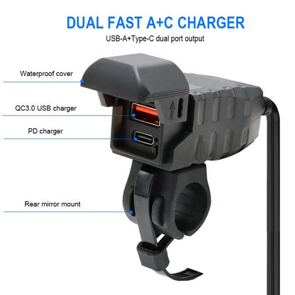 Cargador USB QC3.0 +USB C + Voltimetro Para Moto