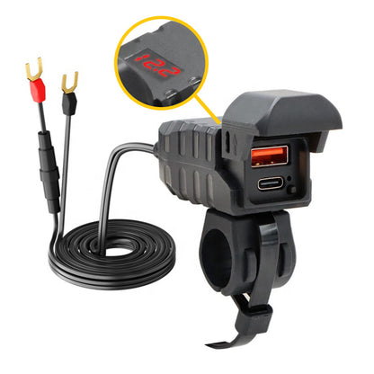 Cargador USB QC3.0 +USB C + Voltimetro Para Moto