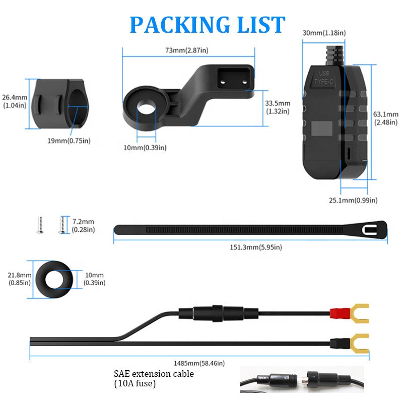 Cargador USB QC3.0 +USB C + Voltimetro Para Moto