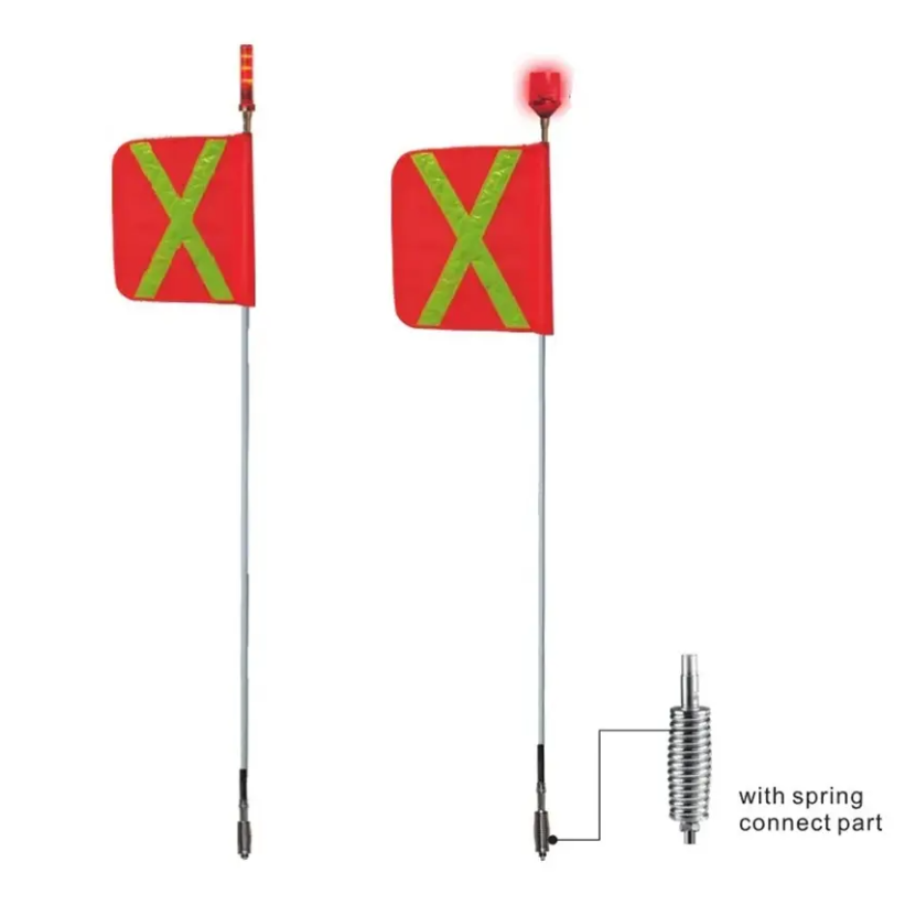 Pértiga de Minería con espiral flexible y LED rojo intermitente. Alta visibilidad 360º para minería y off-road. Compatible 12V/24V.