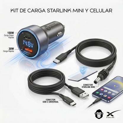 Cable Auto 12v 24v para Starlink Mini y celular Voltímetro 130w