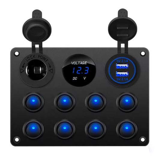 Tablero de 8 Teclas + USB Dual + Voltímetro + Toma 12V/24V IP66