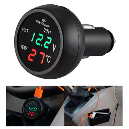 Monitoreo preciso de batería y temperatura. Instalación universal. Módulo 3 en 1: Voltímetro, Termómetro y Cargador USB 12V/24V. 
