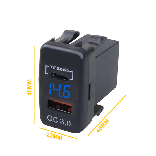 Cargador USB Qc3+ USB C+ Voltimetro Para TOYOTA