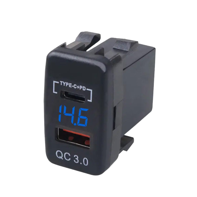 Cargador TOYOTA -2015 USB-C+QC3.0+Voltimetro