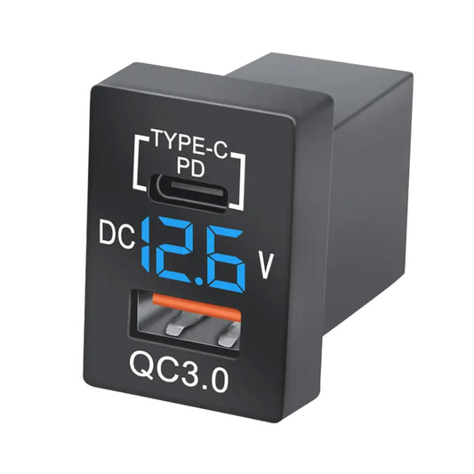 Cargador TOYOTA +2016  USB-C + QC3.0 + Voltimetro