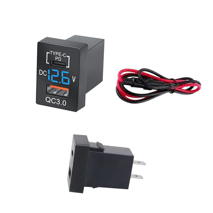Cargador TOYOTA +2016  USB-C + QC3.0 + Voltimetro