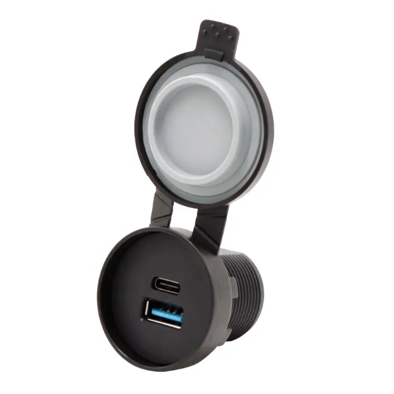 Cargador USB-Qc3.0+USB-C de 20w + IP67. Para Auto, Moto, Nutica o Motorhome