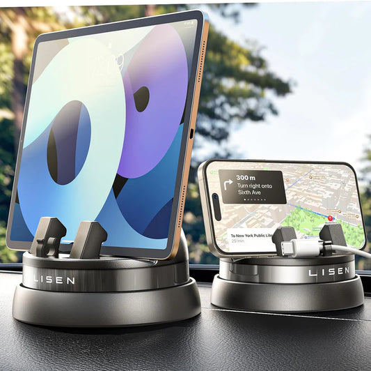 El Mejor Soporte para Celular Giratorio 360º para auto y escritorio. Fijación ultra fuerte con ventosa profesional, rotación total y diseño robusto para GPS o streaming.