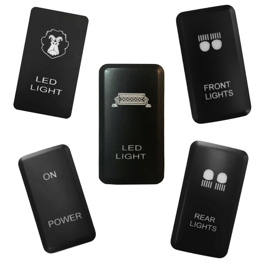 Tecla LED ON/OFF con retroiluminación VERDE para Toyota Hilux/SW4 (hasta 2015). Encaje original y estética de fábrica. Controla tus accesorios LED.